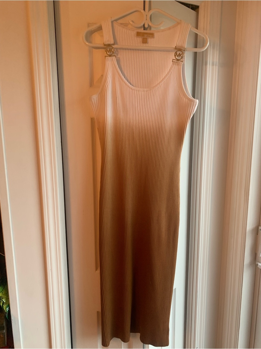 Michael Kors Ombre Ribbed Maxi Dress in White and bronze